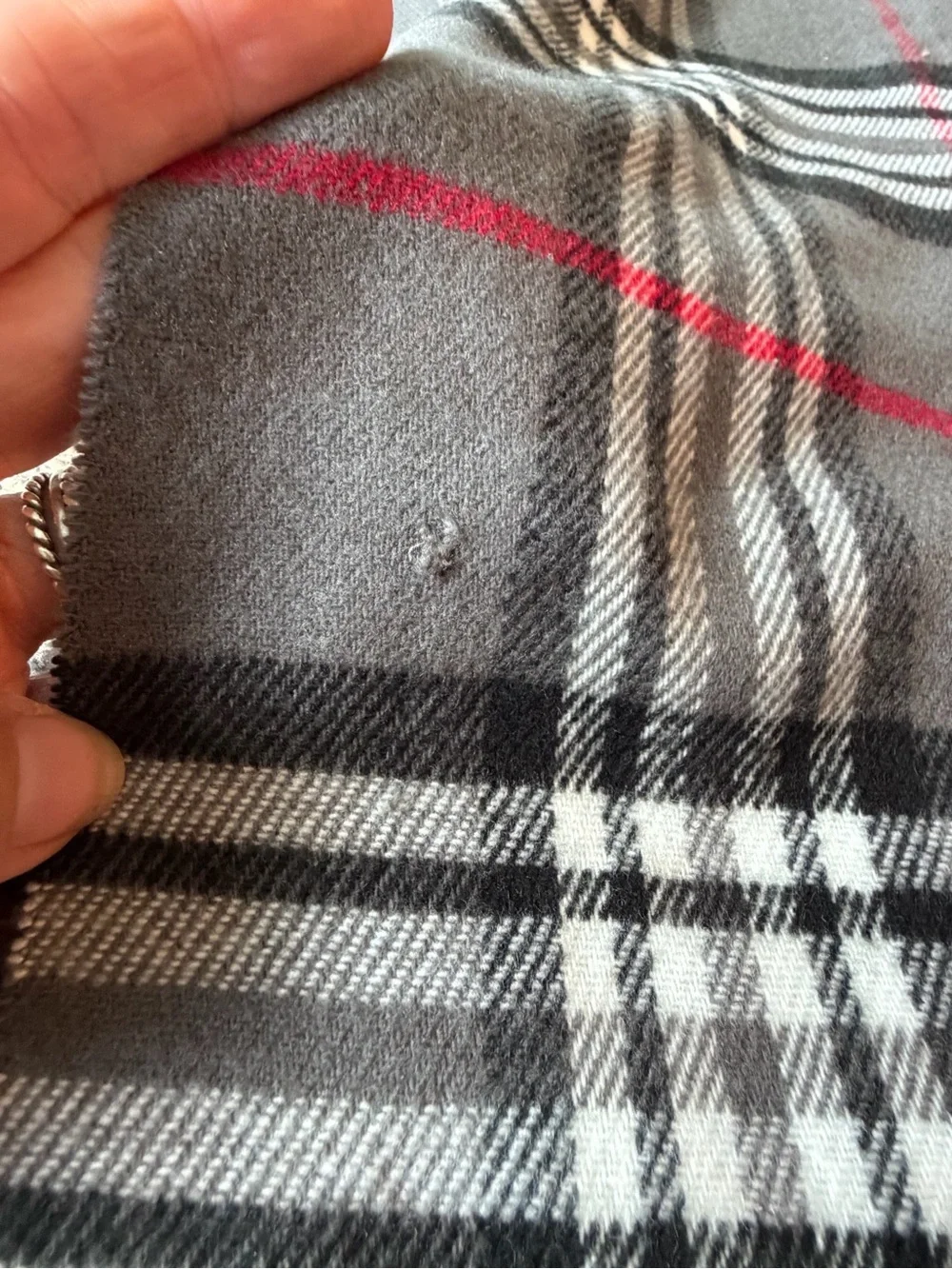 Men's Gray Plaid Cashmere Scarf with Red Windowpane - Unbranded